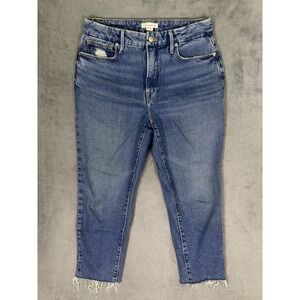 Good American Jeans Womens 4/27 Blue Light Wash Denim High Rise Straight Raw Hem